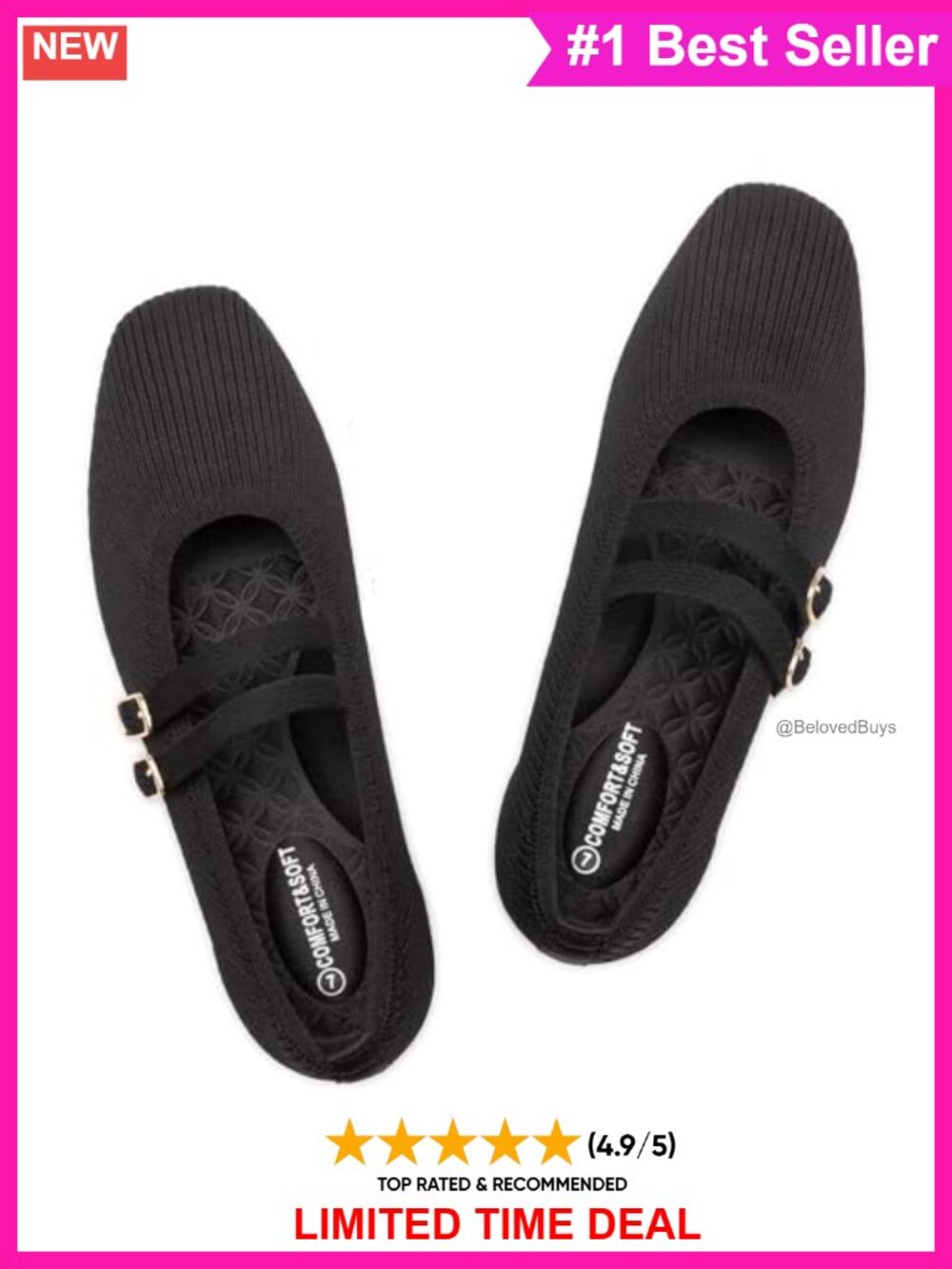Square Toe Mary Jane Flats Knit Slip On Comfort Women's Shoes